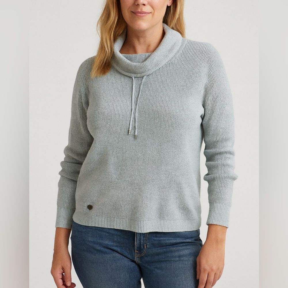 Lauren Ralph Lauren Gray Funnel Neck Cotton Knit Waffle Sweater Size Medium